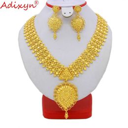 Adixyn India Long collier/boucles d'oreilles ensemble de bijoux pour femmes/filles couleur or/laiton africain/éthiopien/dubaï cadeaux de fête N09277 H1022