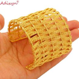 Adixyn Luxe Indian Big Wide Bangle 24K Goud Kleur Armbanden / Armbanden voor Dames Afrikaanse Dubai Arabische Bruiloft Sieraden Geschenken N10166 Q0720