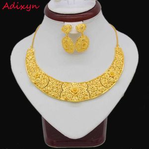 Adixyn Trendy NecklaceAringsringen Sieraden Set voor Vrouwen Goud Kleur / Koper Sieraden Ethiopische Bruids Bruiloft / Party Gifts H1022