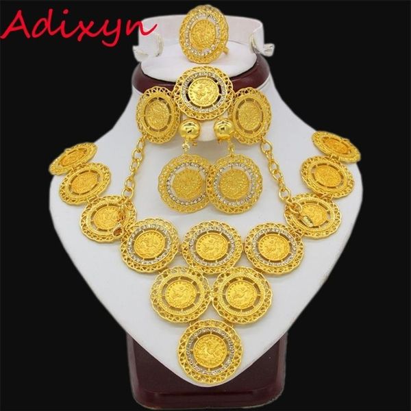 Adixyn Turquie Coin Collier Boucle D'oreille Bague Bracelet Ensembles De Bijoux Pour Femmes Or Couleur Pièces Arabe Africain De Mariée Cadeaux De Mariage 2207308S