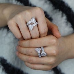 Pas de maat aan Hartvormige ring met volledige 5A cz verhard zilver goud rosé vergulde open band ringen voor vrouwen mannen hip hop ringen sieraden groothandel Uhcg