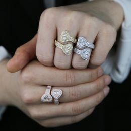 Pas de maat aan Hartvorm Ring met volledige 5A Cz verharde zilveren goud Rose Plated Open Band ringen voor vrouwen mannen Hip Hop ringen sieraden