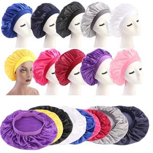 Ajuster solide Satin Bonnet Cap pour dormir soins des cheveux longs femmes chapeau de nuit coiffe en soie bonnets de douche outil de coiffure