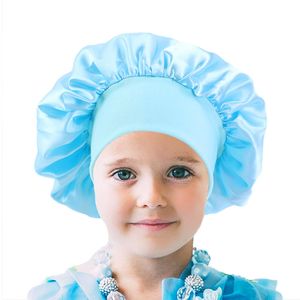 Ajuster Solide Satin Bonnet Cheveux Styling Cap Soins Des Cheveux Enfants Enfant Nuit Sommeil Chapeau Soie Tête Wrap Caps Cheveux Styling Outil