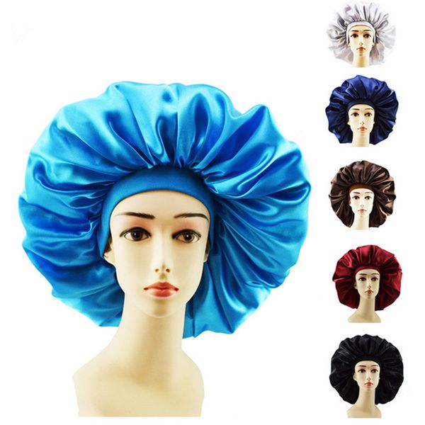 Ajuster solide Satin Bonnet coiffure casquette soins des cheveux longs femmes nuit sommeil chapeau soie tête enveloppement Bonnet de douche outil de coiffure 3 pièces