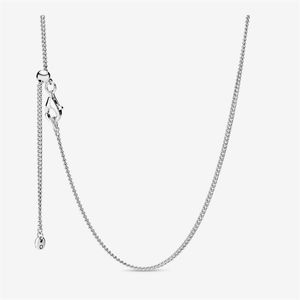 Регулируемое классическое ожерелье-цепочка из 100% стерлингового серебра 925 пробы со скользящей застежкой, подходит для европейских подвесок и подвесок для изысканных женщин Jew292l