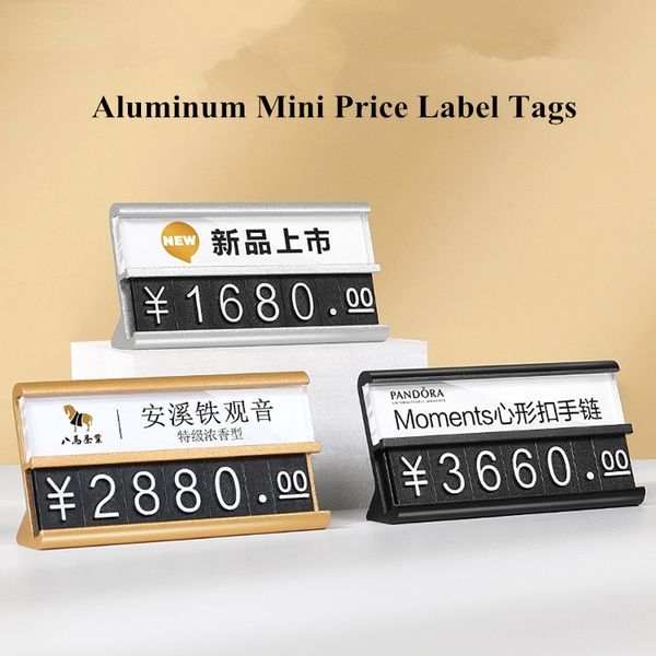 Etiquetas de exhibición de joyería de cubo de precio de aluminio ajustable, conjunto de etiquetas de precio, soporte para portatarjetas