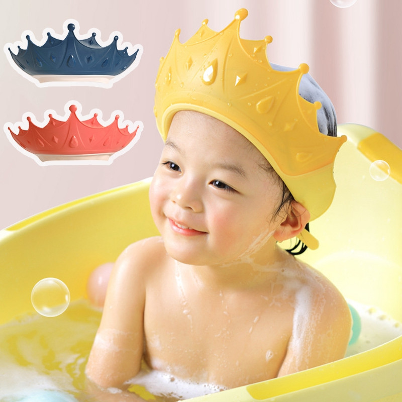 Justerbar Baby Shower Shampoo Cap Crown Shape Wash Hair Shield Hat För Barn Öron Skydd Säker Barn Dusch Huvudskydd