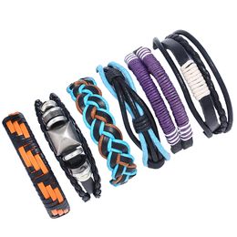 Verstelbare Bangle Europese Charm Armbanden Mens Party Gepersonaliseerde Vintage Punk Echt Lederen Kralen Gevlochten Multilayer Vrouwen Geweven Sieraden