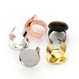 Verstelbare blanco ringbasis 16 mm glazen cabochons lade ronde ring sieraden maken verkoperd goud zwart roze zilverkleur