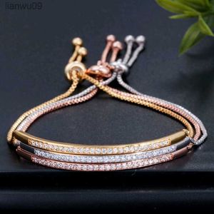 Verstelbare Armband voor Vrouwen Crystal van s Captivate Bar Slider Brilliant CZ Rose Goud Kleur Sieraden Pulseira L230704