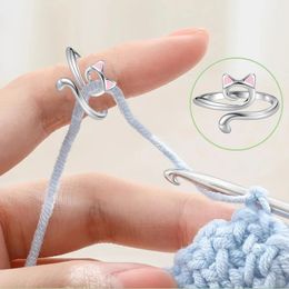 Tensión de crochet ajustable Guía de hilo de hilo para principiantes de anillo de gato lindo