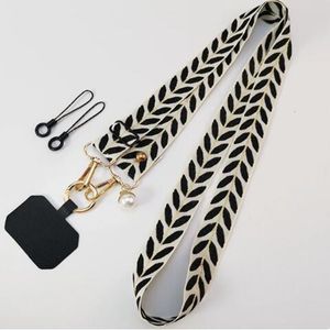 Verstelbare Crossbody Lange Mobiele Telefoon Lanyard Brede Doek Nekband Riem Touw Dames Parel Hangende Ornamenten Anti-verloren Lanyard Populaire Feestcadeaus