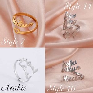 A réglable en acier inoxydable personnalisé personnalisé double nom de doigt anneaux femmes couple promesse de bijoux de mariage cadeaux
