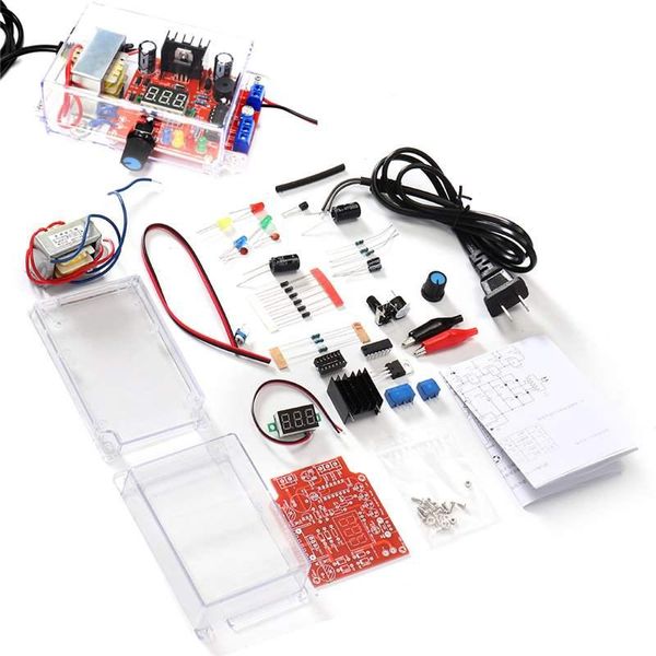 Kit electrónico DIY con fuente de alimentación CC ajustable, 220V/110V a DC1.25-12V, voltímetro, accesorios de entrenamiento de soldadura, módulos LED