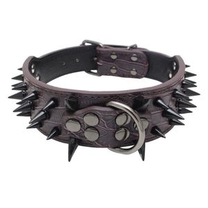 Verstelbare halsband Cool Sharp puntige lederen halsbanden met studs voor middelgrote grote rassen Pitbull Mastiff Boxer Bully 4 maten Q1206y