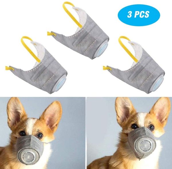 Masque respiratoire réglable pour chien, 3 pièces, masque de protection respirant pour chiens de petite et grande taille, filtre les polluants de l'air, anti-buée/anti-poussière