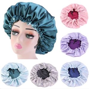 Banda elástica ajustable Seda Noche Casquillo Hat 7 Color Doble lateral Use Mujer Cubierta de cabeza Capas de sueño Satin Bonnet Cuidado del cabello Capilla de quimioterapia