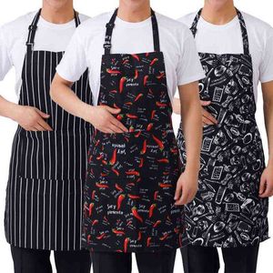 Adjustable Half-length Adult Aprons Striped Hotel Restaurant Chef Waiter Apron Kitchen Cook Apron With 2 Pockets Y220426