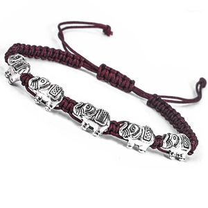 Verstelbare handgemaakte gevlochten katoenen draad lucky knopen armband unisex vintage zilveren kleur olifant vlinder armband1