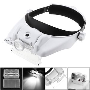 Diadema ajustable Gafas Lupa Lupa Gafas Lupa con luz LED 6 Lentes para lectura Joyería Reloj Reparación T200521