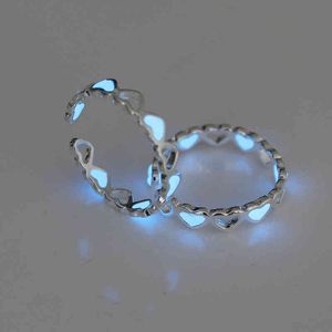 Anneau lumineux coeur creux réglable lueur dans les anneaux de couleur argent foncé pour les femmes amis cadeau Vintage bague de bijoux de mode