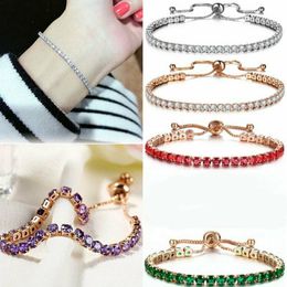 Verstelbare luxe 4mm kubieke zirkonia tennis armbanden ijs uit ketting kristal bruiloft armband voor vrouwen rose goud kleur diamanten armband