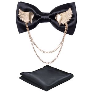 Verstelbare heren strikje metalen vleugel bowtie pocket vierkante handdoek zakdoek geschenk set formele hals banden bruiloft accessoires