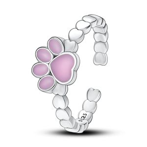 Verstelbare Open Ring Roze Poot Hond Kat Voetafdruk Zilver Kleur Vinger Ringen Vrouwen Sieraden Ringen Cadeau voor Vriendin Dropshipping