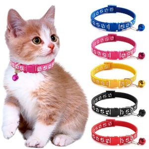 Adjustable Pet Collar With Bell Safe Belt Cartoon Footprint Collars Pet Puppy Dogs Cat Bow Tie Necktie Pets Accessories Black