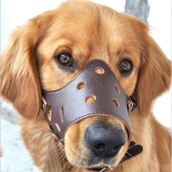 Réglable Pet Dog museau prévention morsure masques Anti Bark Bite Mesh Soft PU cuir Bouche Museau Toilettage Chew Stop Pour Petit Grand Chien