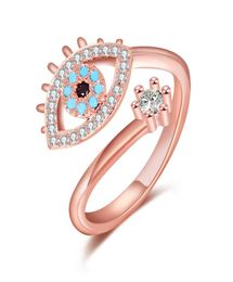 Регулируемое кольцо для женщин, цвет розового золота, синий кристалл, ожерелье сглаза, свадебные комплекты ювелирных изделий, модный модный браслет для вечеринки для девочек3081951