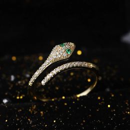 Verstelbare ringen voor vrouwen Prachtige schattige slang Zirkoon Lichtgeel 14k geel goud Open ring Geschenken Mode-sieraden