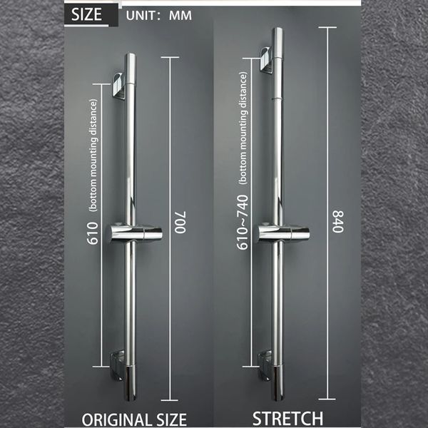 Barra de ducha ajustable, barra de elevación, columna extensible de montaje en pared, 3 cabezales de pulverización, tobogán elevador de baño cromado 240314