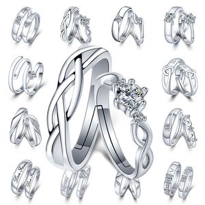 Anillos de pareja de plata ajustables Diamante Corazón Latido del corazón Amor para siempre Anillos mujeres para hombre Anillo de bodas de compromiso y joyería de moda arenosa