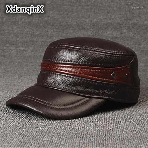 Casquettes de balle Casquette de baseball en cuir de taille réglable Chapeau d'hiver pour hommes Chapeau de vache chaud plus épais Simple Mode Mâle Os Snapback Chapeaux de papa1