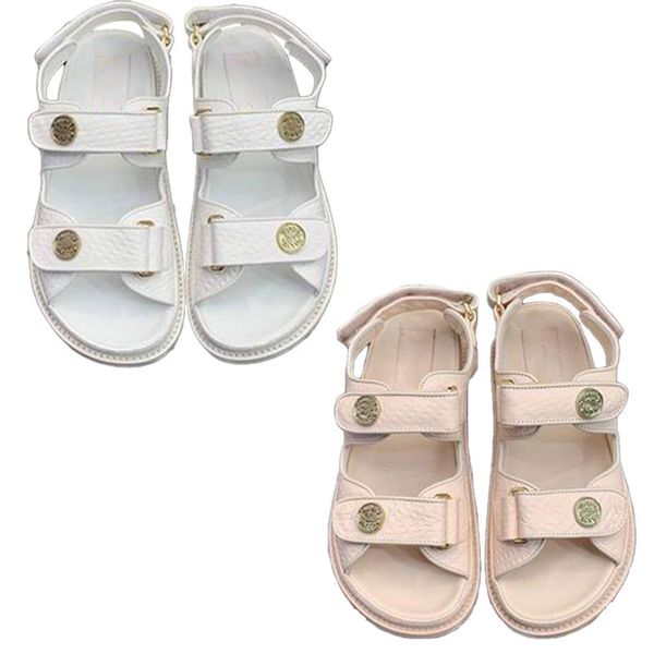 Zapatillas deslizantes ajustables sandalias de mujeres elegantes verano Desinateur Flats para mujeres Sandalen Sandalen Diseñador Blanco Apricot