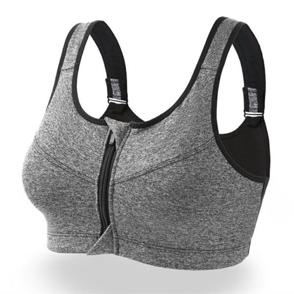 Sangle réglable femmes en cours d'exécution soutien-gorge de sport antichoc rembourré sans fil avec fermeture à glissière avant haut de forme physique à fort impact ensembles de soutiens-gorge