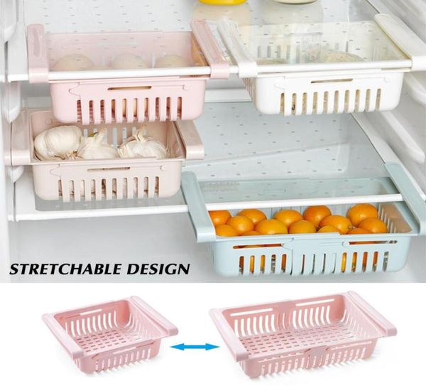 Panier d'organisateur de réfrigérateur extensible réglable Panier de tiroirs de réfrigérateur Refrigérateur Tiroirs de rangement de calques d'espaceur frais 6670162