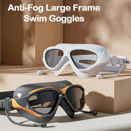 Goggles de natation réglables Adult Large Cadre avec boucles d'oreilles Swimming Ggggles Mens Professional High-définition Anti-Fog Silicone Goggles 240517