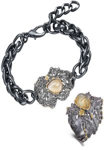 Ensemble de bagues et bracelets à chaîne épaisse réglable, grande pierre en forme de larme, Cool, 2 pièces, ensembles de bijoux pour femmes 5849210