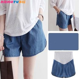 Réglable mince coton lin maternité pantalons courts été mode Shorts vêtements pour femmes enceintes décontracté ventre grossesse 210721