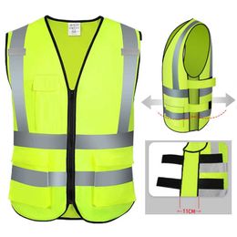 Gilet de sécurité réfléchissant industriel, gilet réglable, gilet de sécurité réfléchissant avec poches, gilet haute visibilité, fermeture éclair sur le devant, vêtements de construction