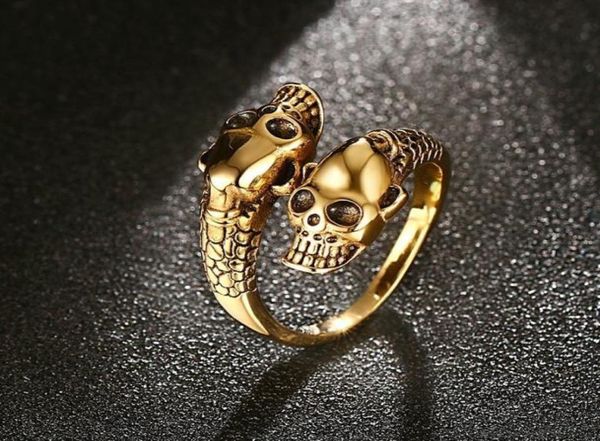 Anillo de calavera Punk Vintage ajustable para hombre, aleación de cobre gruesa, motorista, Rock, Rap, abrazo, anillo con cabeza de esqueleto, joyería gótica 6009279