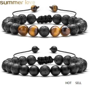 Bracelet de perles de pierre de lave volcanique réglable, diffuseur de lave de Yoga, Bracelets tressés, équilibre de guérison pour hommes et femmes LL
