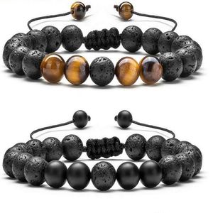 Pulsera ajustable con hebras de cuentas de piedra de Lava volcánica, difusor de aceites esenciales de Yoga de 8mm, pulseras trenzadas con cuentas, brazalete, equilibrio curativo