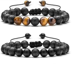 Verstellbares Armband mit Perlensträngen aus vulkanischem Lavastein, 8 mm, Yoga-Diffusor aus ätherischen Ölen, geflochtene Armbänder, Armreif, heilende Balance für Männer und Frauen