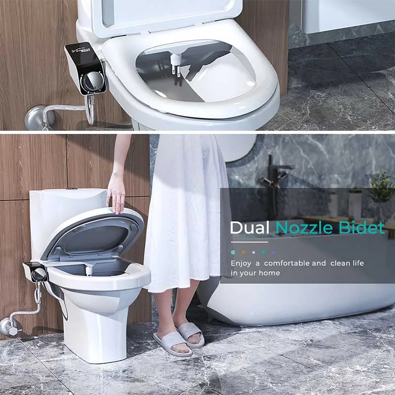 Adjustable Water Pressure Unplugged Non-Electric Smart Bidet Attachment Ultra-Slim Toilet Seat Dual Nozzle Bidet for Toilet Ass