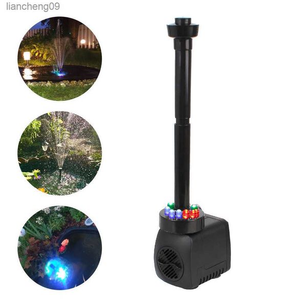 Bomba de agua ajustable a prueba de agua con 12 luces LED 15 W Fuente de acuario de jardín Enchufe de la UE Ultra silencioso L230620