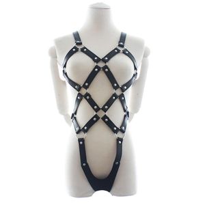 Verstelbare Vrouwen Full Body Harnas Lederen Open Kruis Sexy Catsuit Sex Fetish Bondage Hoofdsteunen Teddy Lingerie Erotische Costumes254i